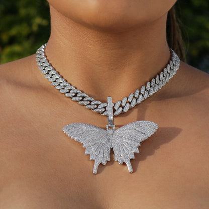 Fully Iced Big Butterfly Pendant - White Gold