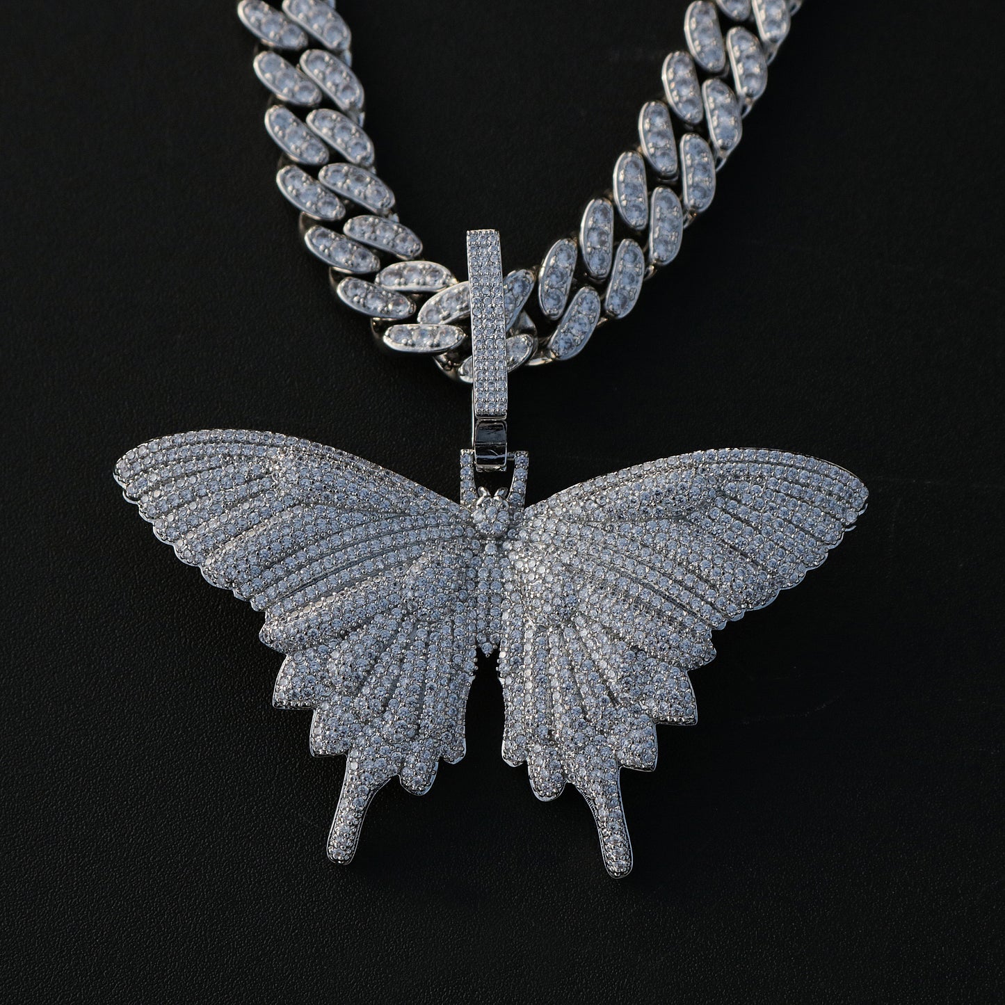 Fully Iced Big Butterfly Pendant - White Gold