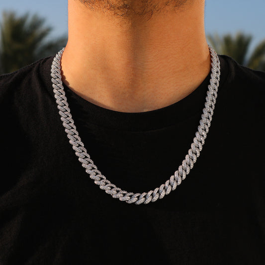 10mm Iced Out Cuban Chain - White Gold