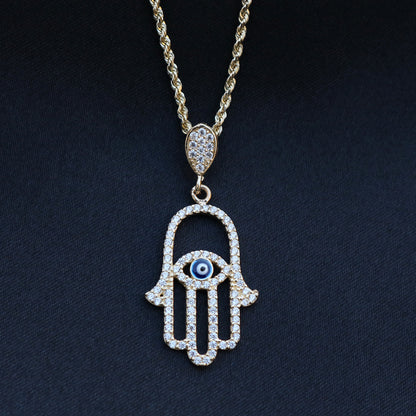 Evil Eye Hamsah Pendant - 14k Gold