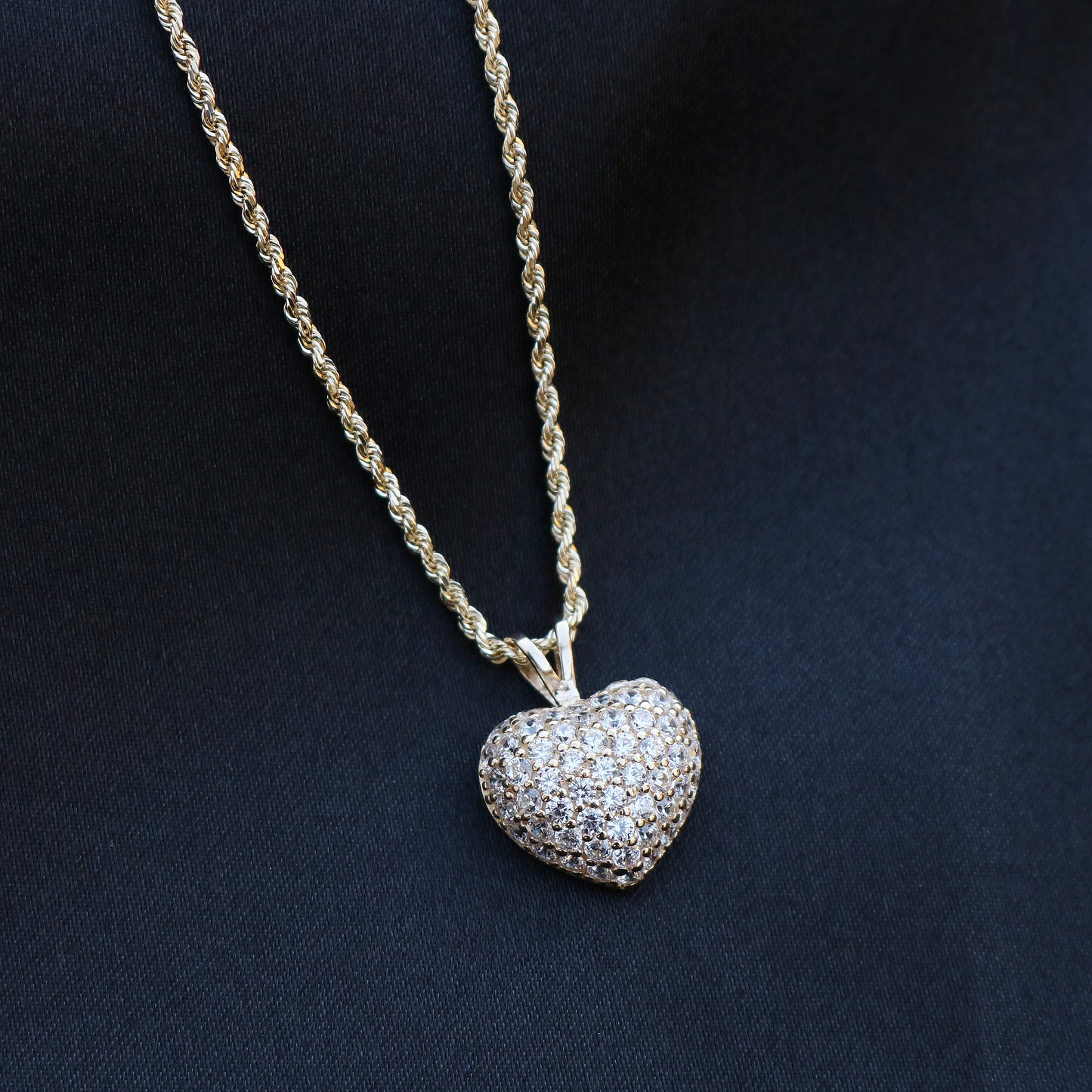 Small Iced Heart Pendant - 14k Gold