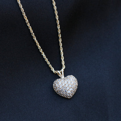 Small Iced Heart Pendant - 14k Gold