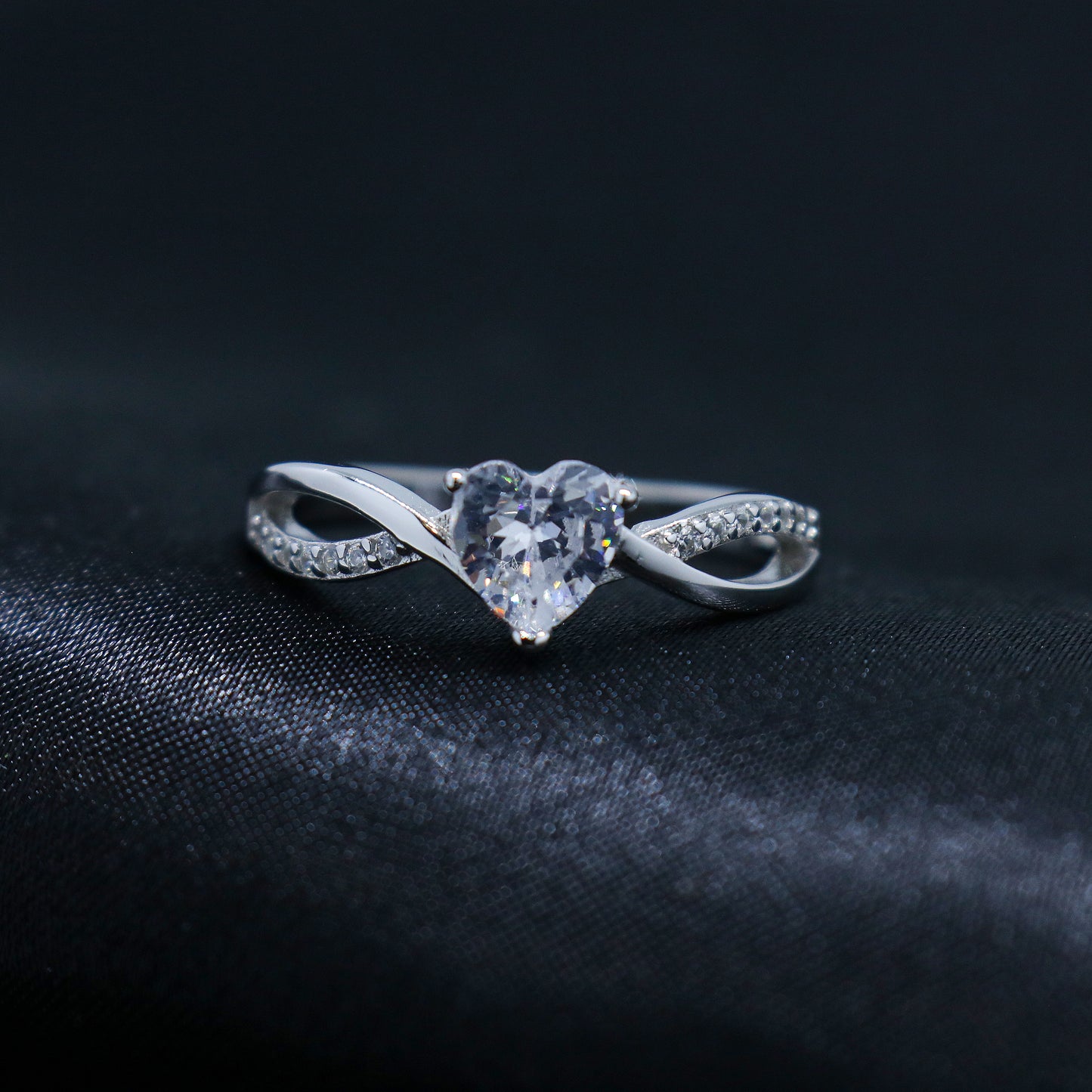 Half Iced Heart Cut Infinity Ring - 925 Silver