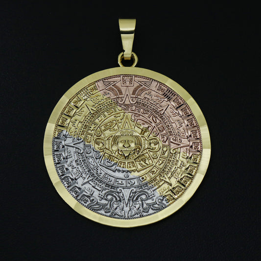 Big Aztec Calendar 3-Tone Pendant - Gold