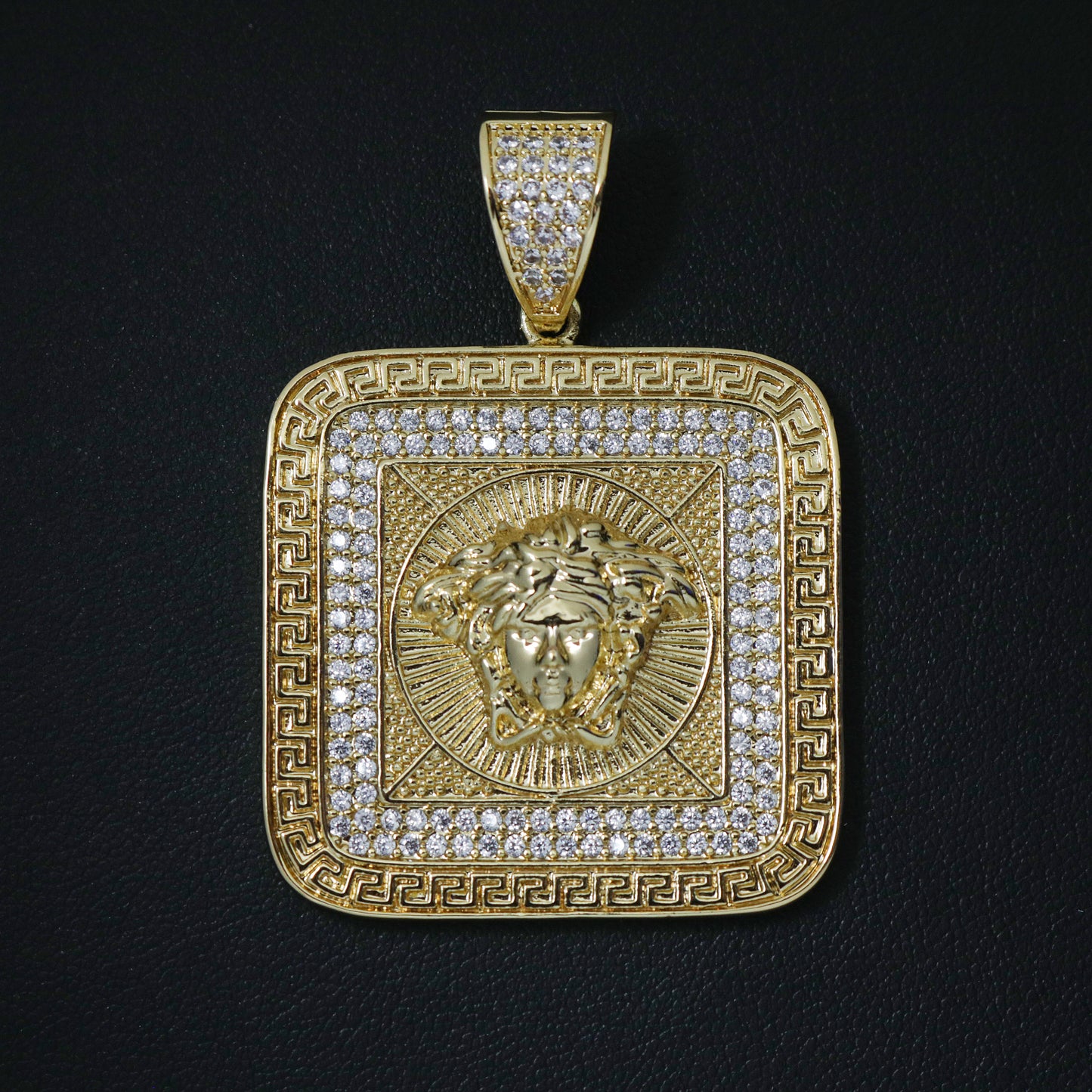 Iced Medusa Square Greek Pendant - Gold