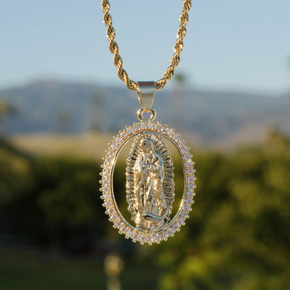 Lady of Guadalupe Oval CZ Necklace - Gold