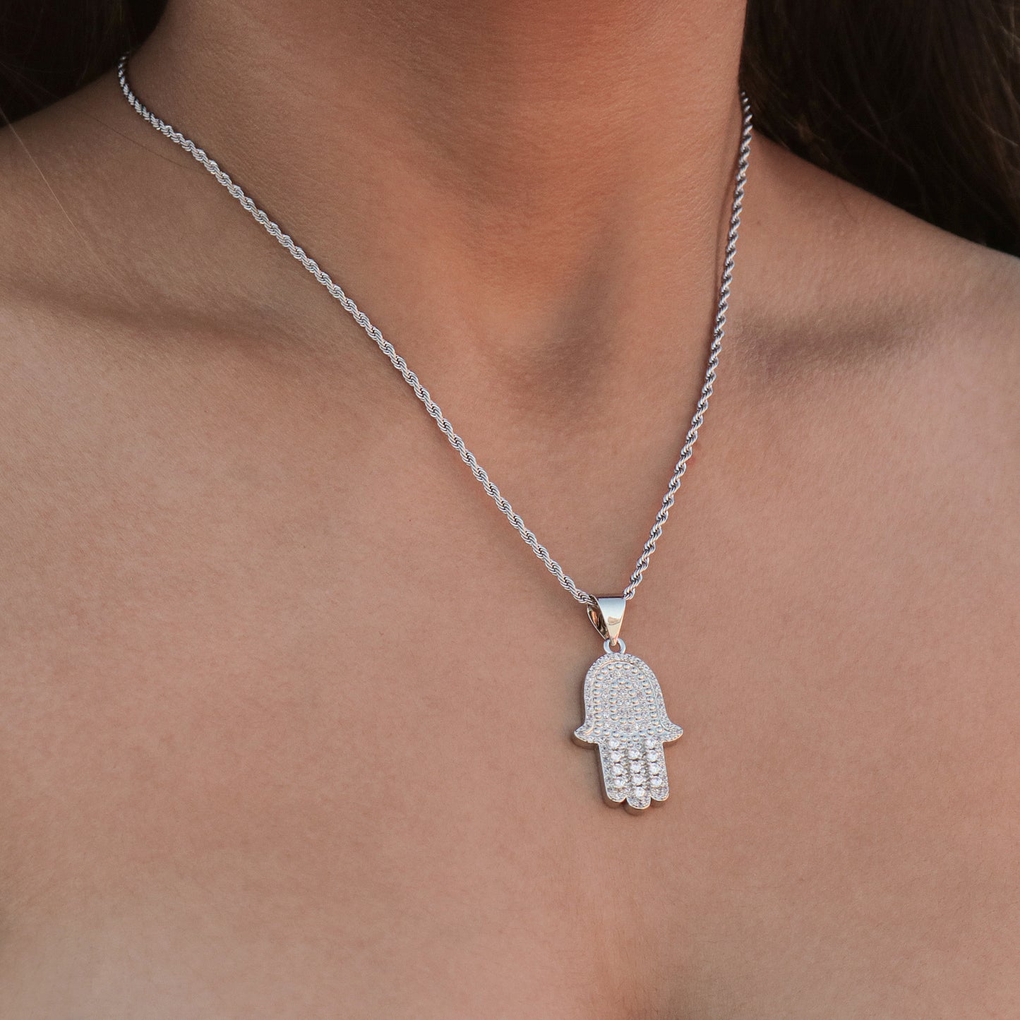 Icy Hamsah Necklace - White Gold