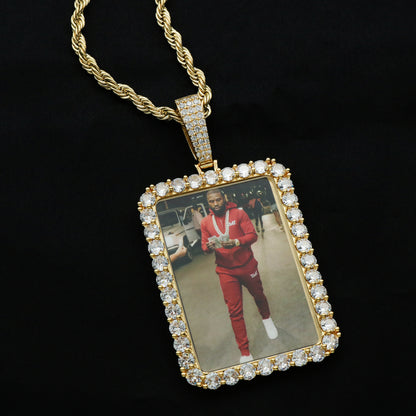 Custom Rectangle Photo Pendant - Gold