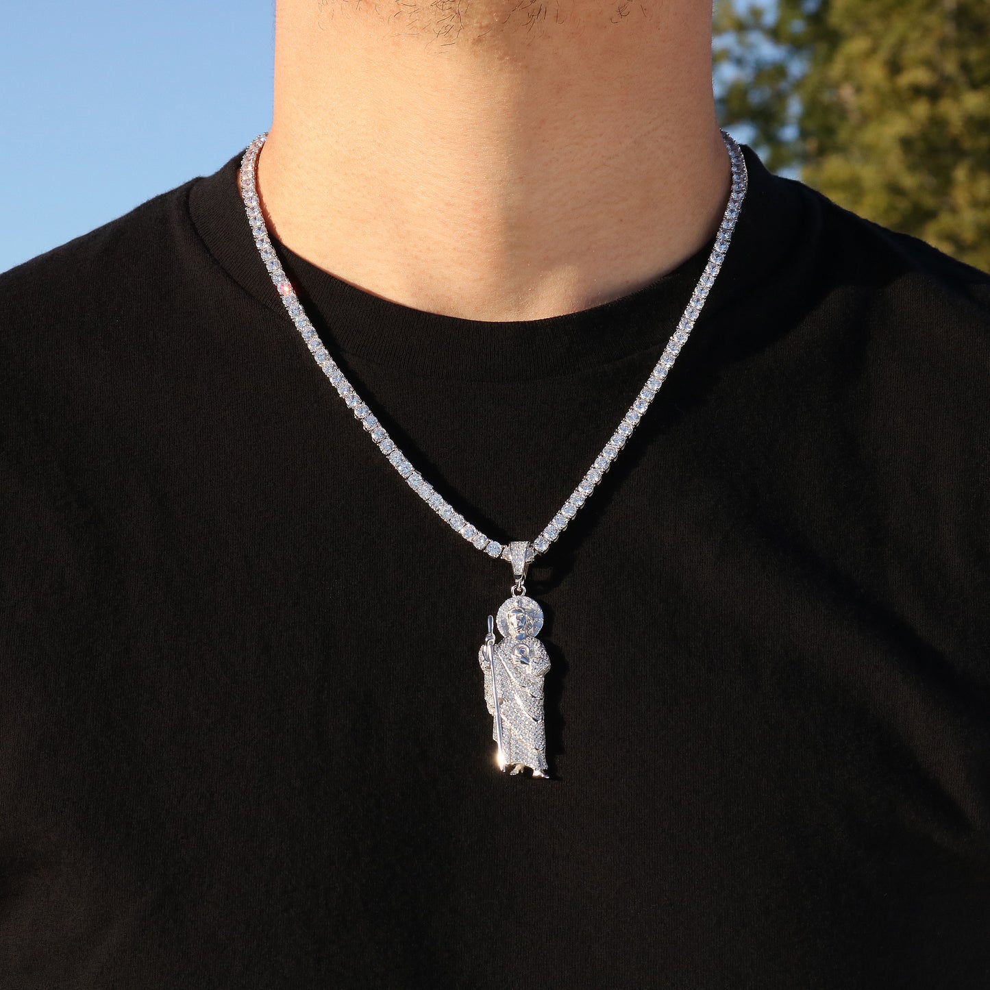 Fully Iced Out San Judas Pendant - 925 Silver