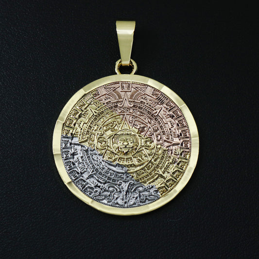 Aztec Calendar 3-Tone Pendant - Gold