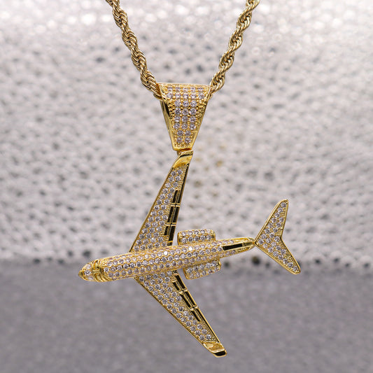 Iced Out Airplane Pendant - Gold