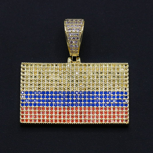 Iced out Colombia Flag Pendant - Gold