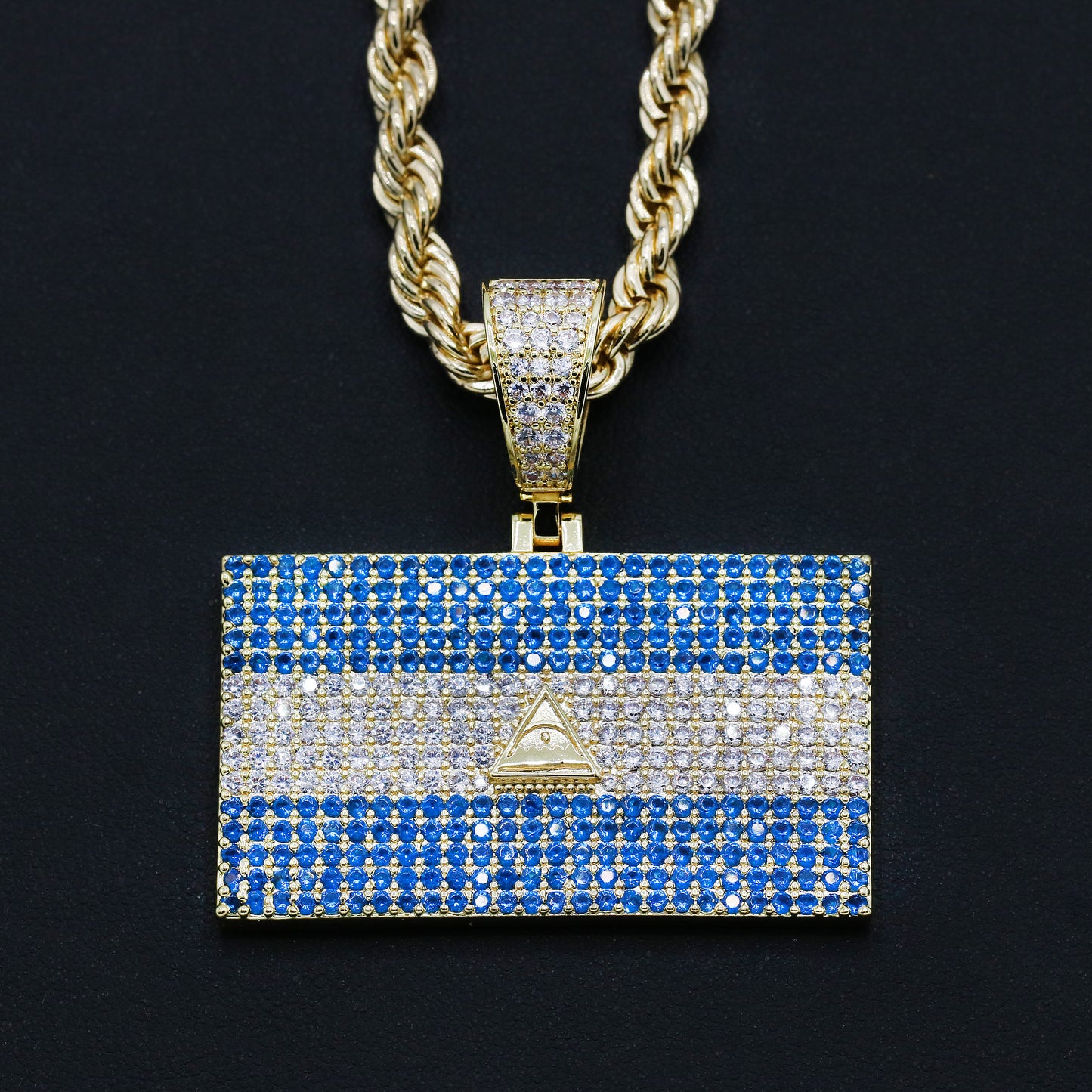 Iced out Nicaragua Flag Pendant - Gold