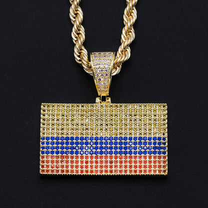 Iced out Colombia Flag Pendant - Gold