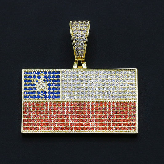 Iced out Chile Flag Pendant - Gold