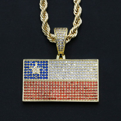 Iced out Chile Flag Pendant - Gold