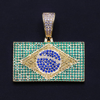Iced out Brazil Flag Pendant - Gold