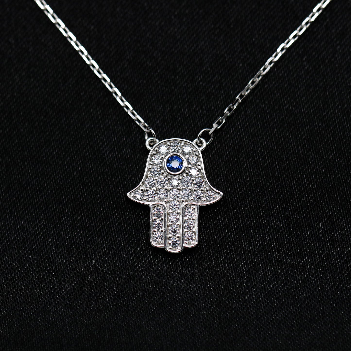 Iced Hamsah with Blue stone Necklace - 925 Silver