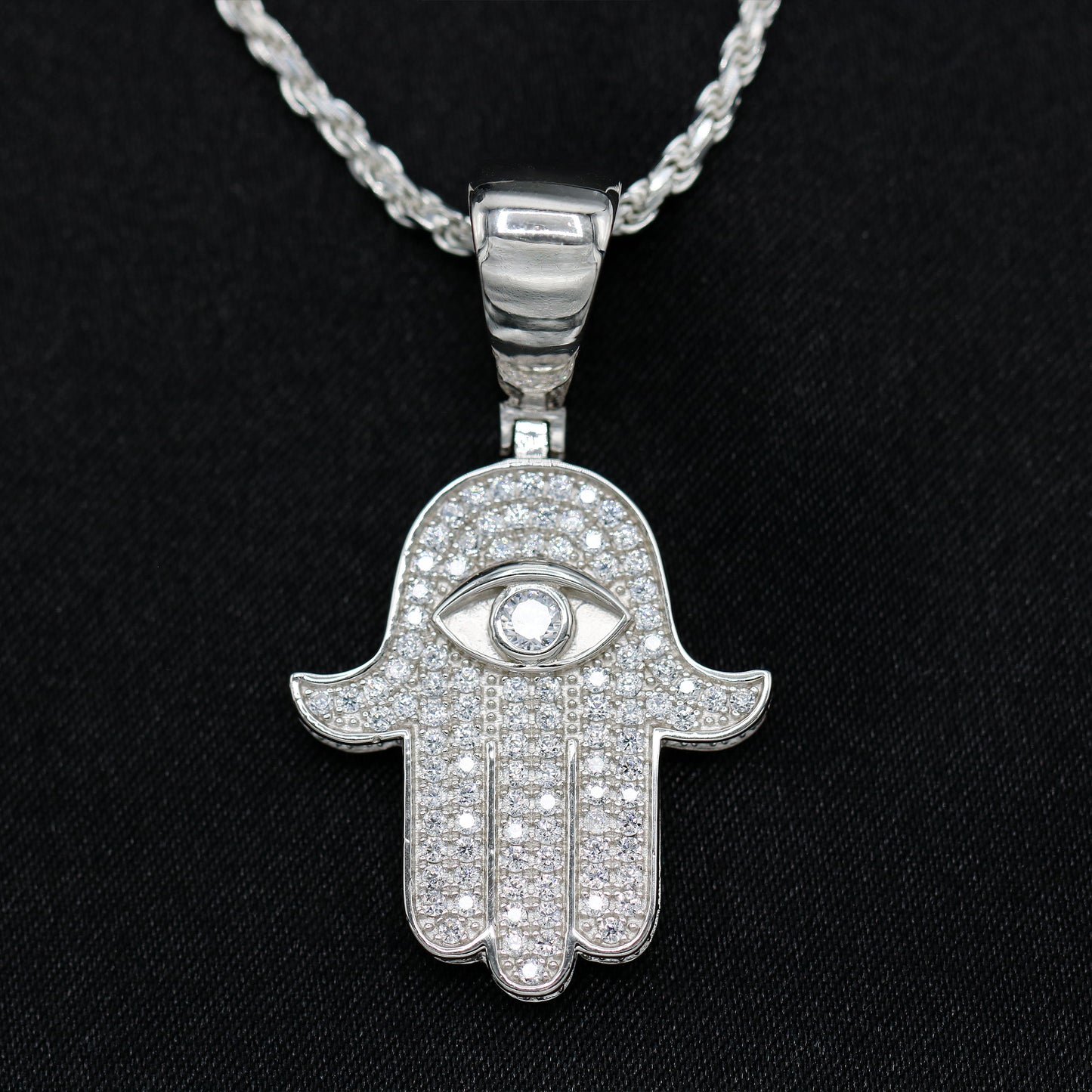 Iced Hamsah Pendant - 925 Silver