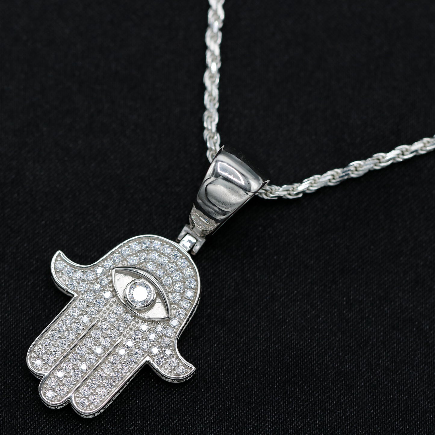 Iced Hamsah Pendant - 925 Silver