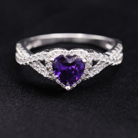 Purple Heart Infinity CZ Diamond Ring - 925 Silver