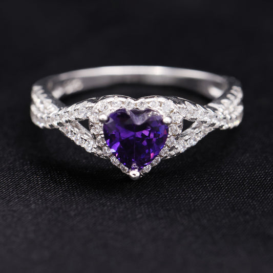 Purple Heart Infinity CZ Diamond Ring - 925 Silver