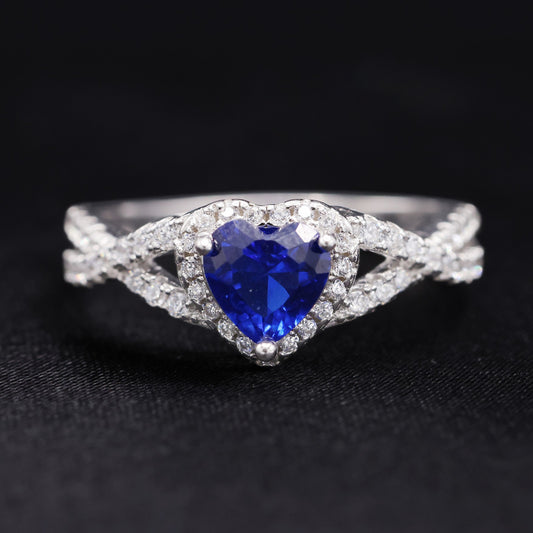 Blue Heart Infinity CZ Diamond Ring - 925 Silver