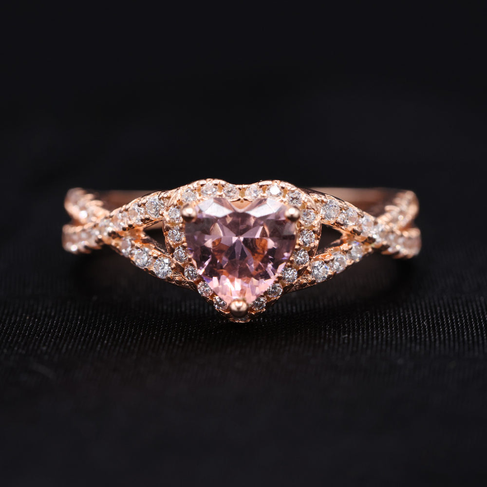 Pink Heart Infinity CZ Diamond Ring - Rose Gold over 925 Silver