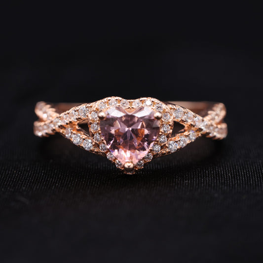 Pink Heart Infinity CZ Diamond Ring - Rose Gold over 925 Silver