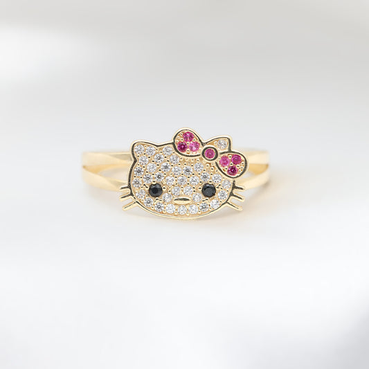Iced Kitty Ring - 10k Gold
