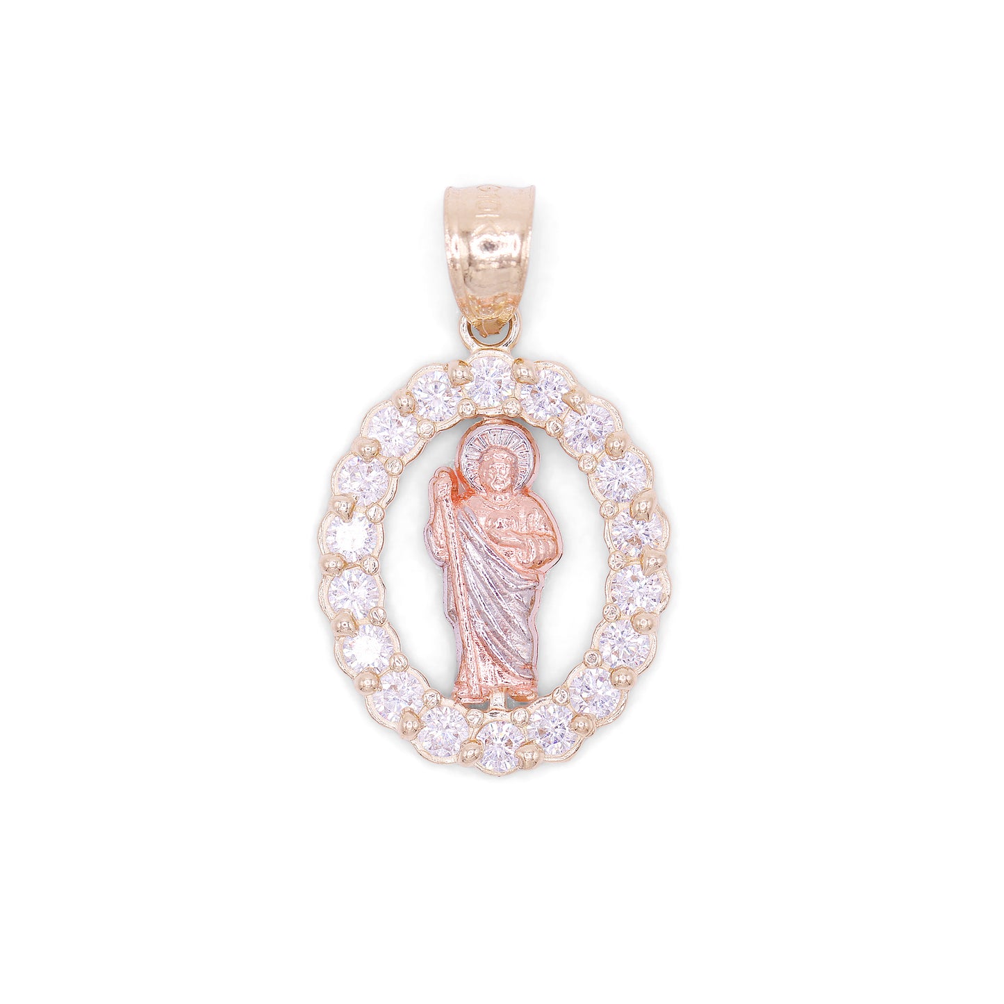 Iced Oval San Judas 3-Tone Pendant - 10k Gold