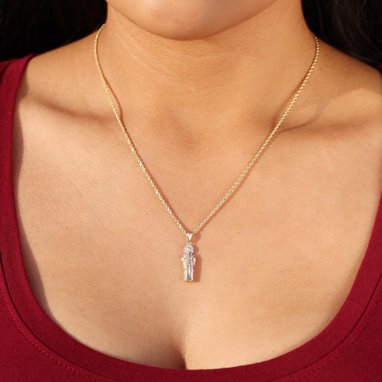 Small 3D San Judas 3 - Tone Pendant - 14k Gold