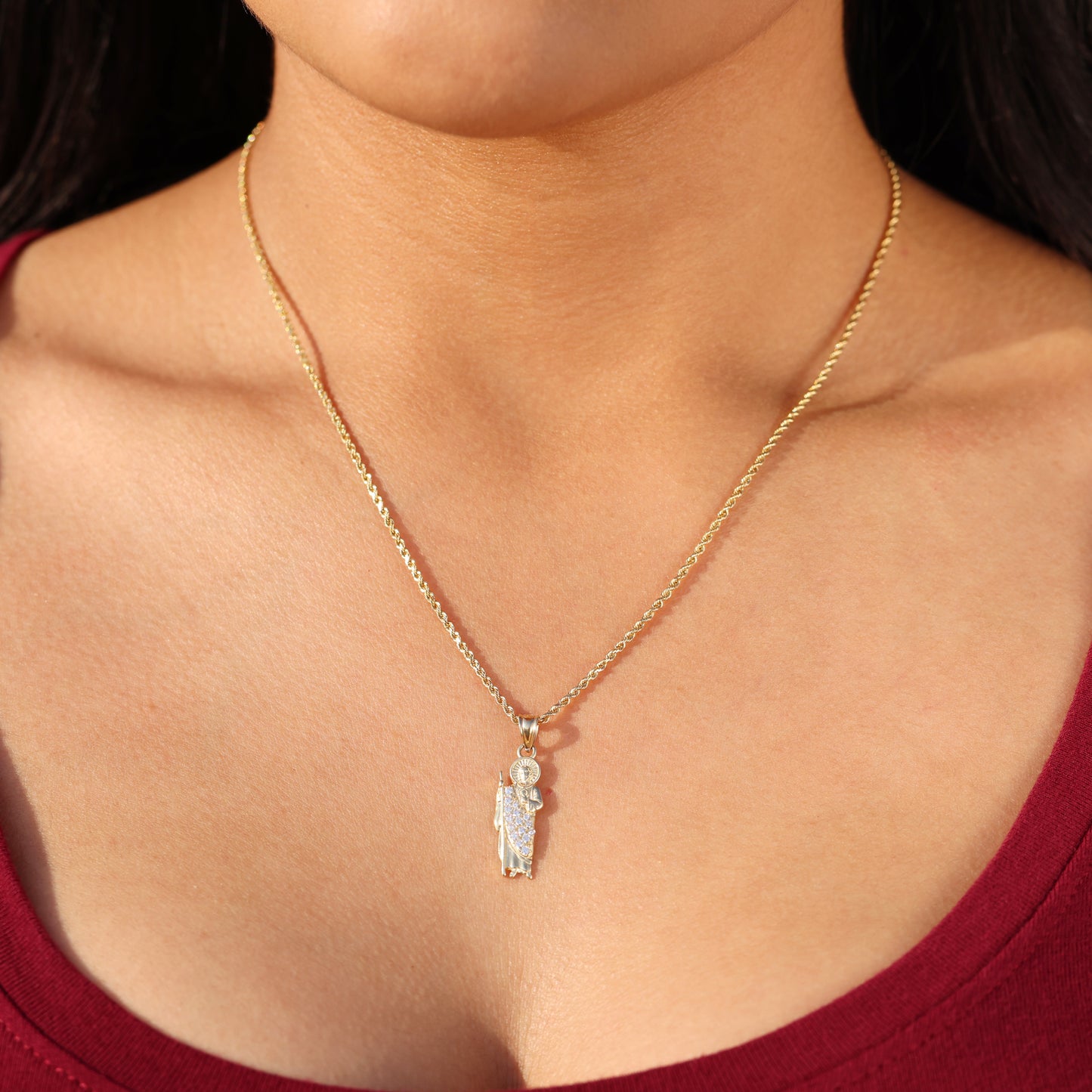 Small Iced San Judas Pendant - 14k Gold