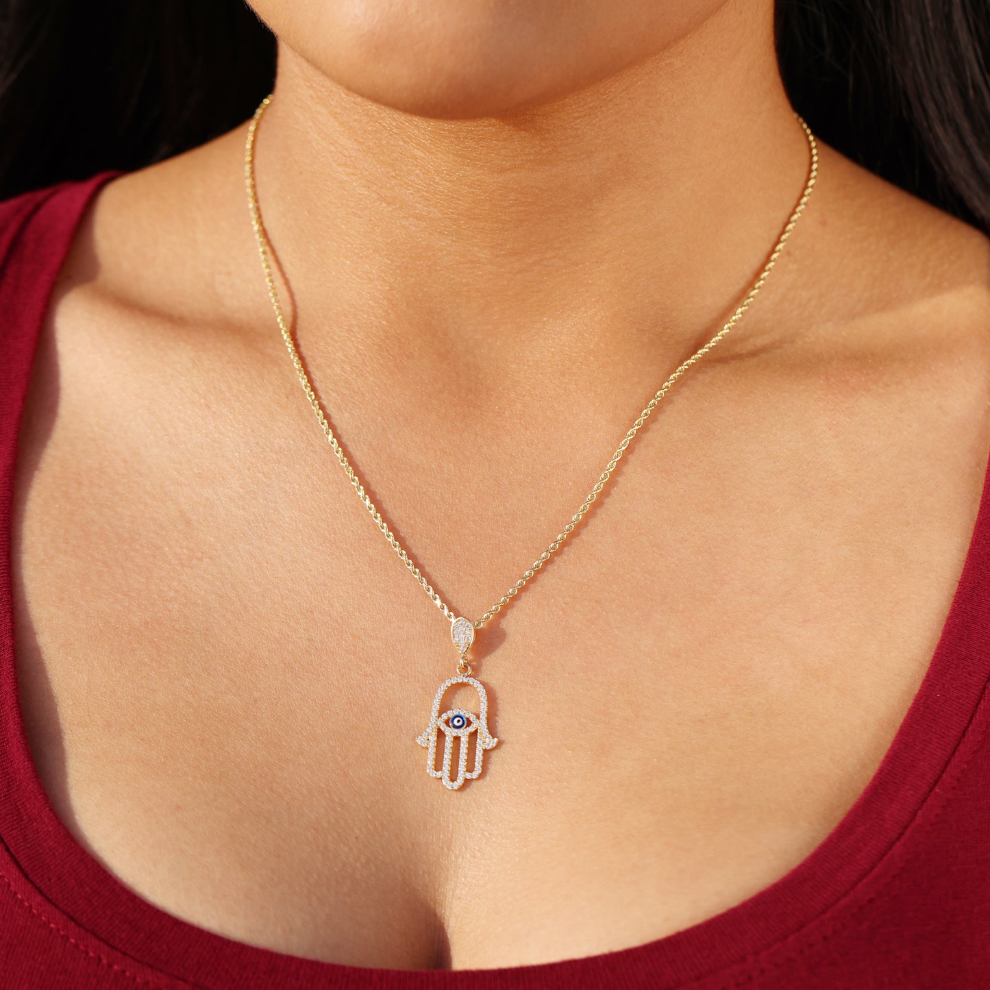 Evil Eye Hamsah Pendant - 14k Gold