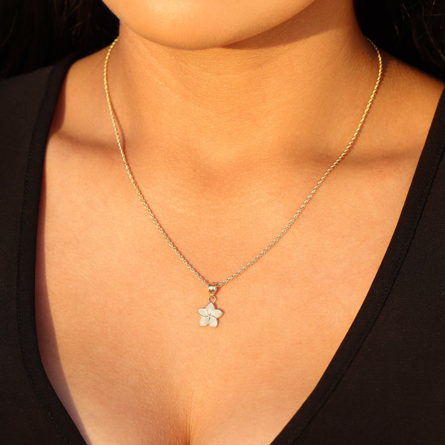 Small Hibiscus Flower Pendant - 14k Gold