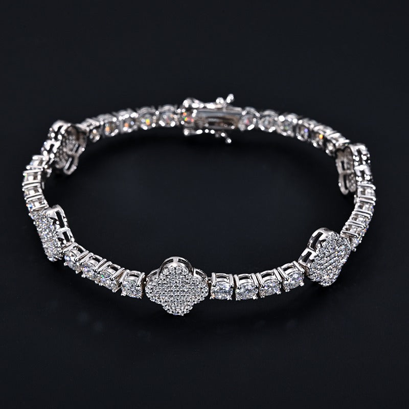 4mm Moissanite Clover Tennis Necklace + Bracelet Bundle - 925 Silver
