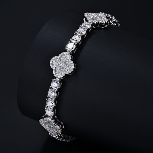 4mm Moissanite Clover Tennis Bracelet - 925 Silver