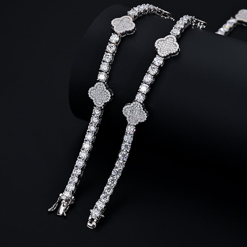 4mm Moissanite Clover Tennis Necklace - 925 Silver