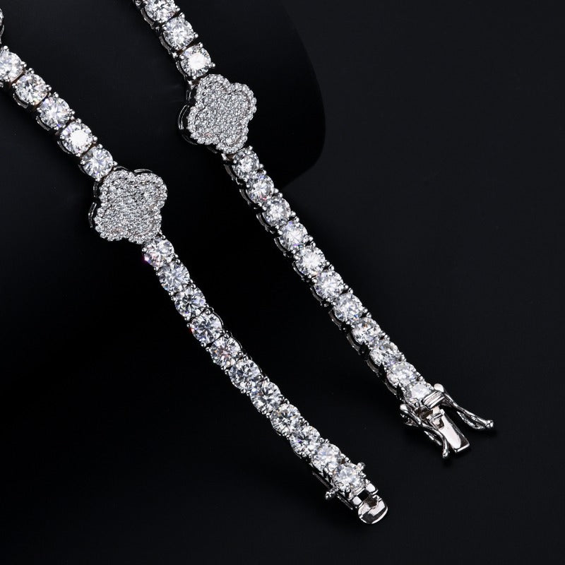 4mm Moissanite Clover Tennis Necklace - 925 Silver