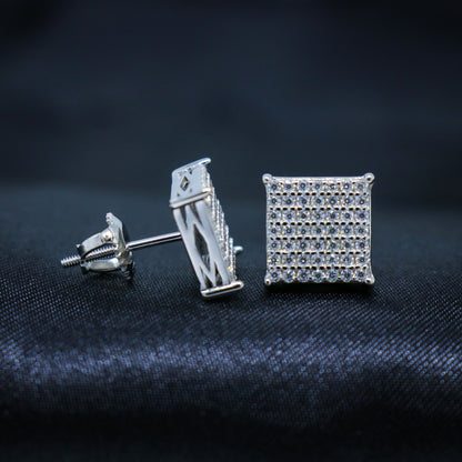 VVS Moissanite 9mm Iced Square Stud Earrings - 925 Silver