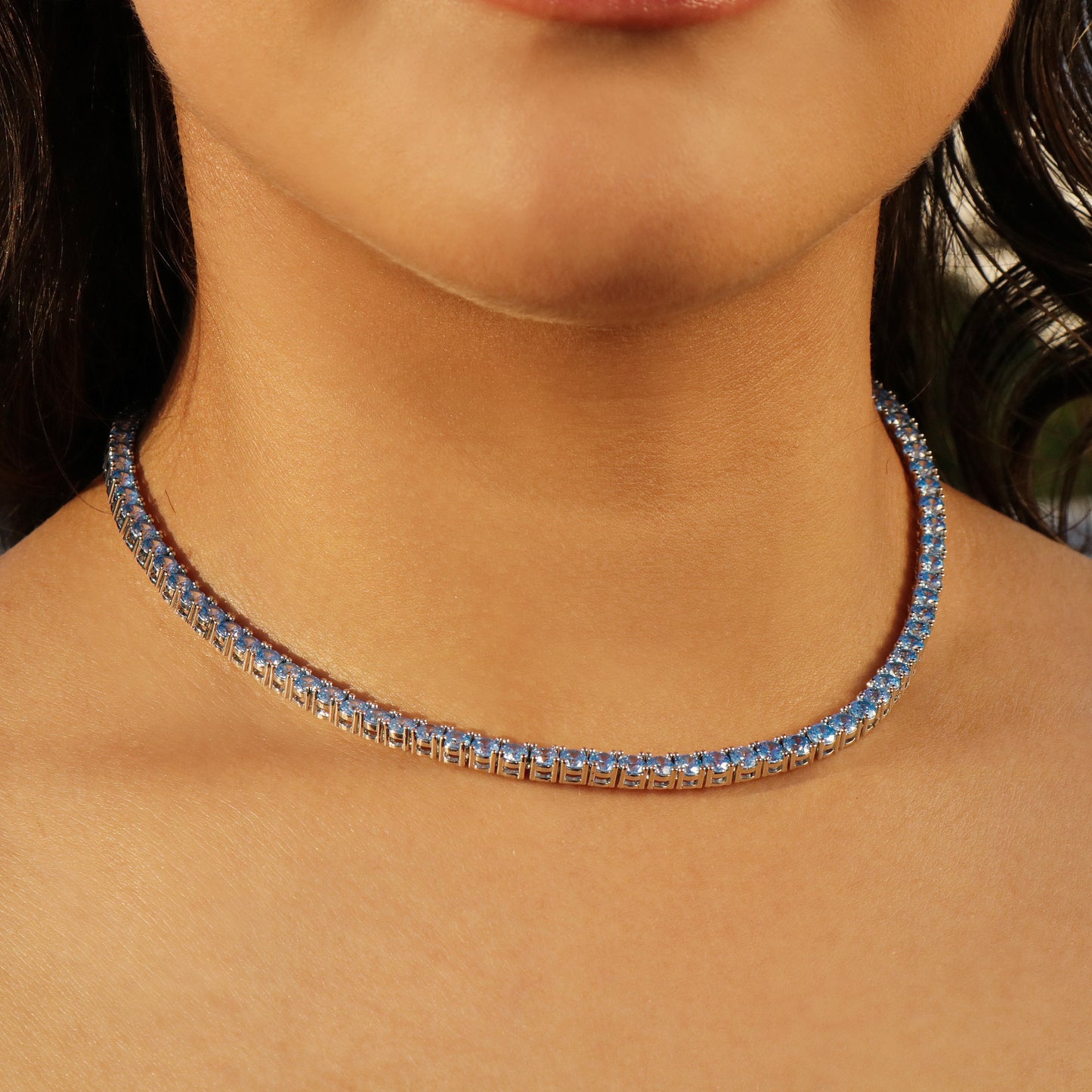 Women's 4mm Blue Tennis Necklace - White Gold