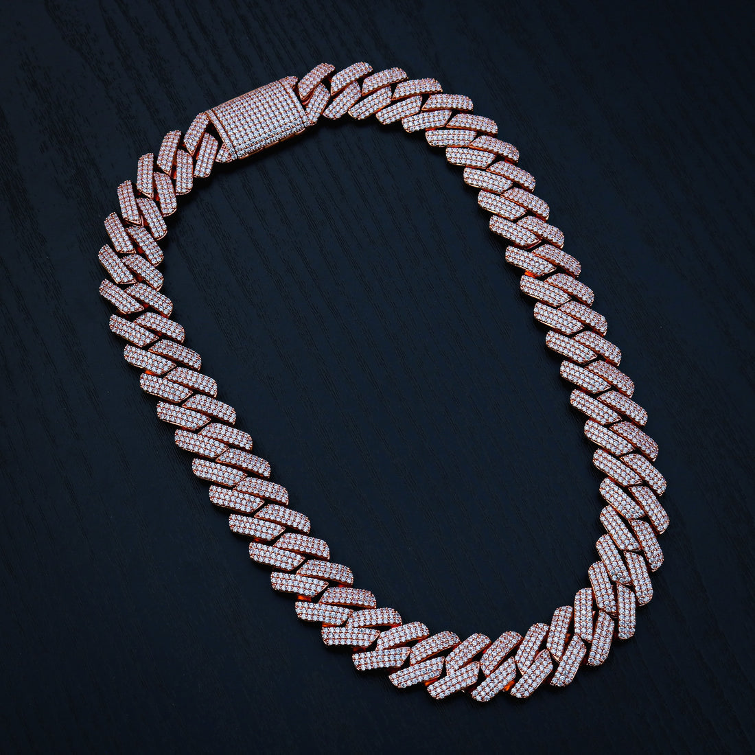 19mm Moissanite Prong Link Chain - Rose Gold over 925 Silver