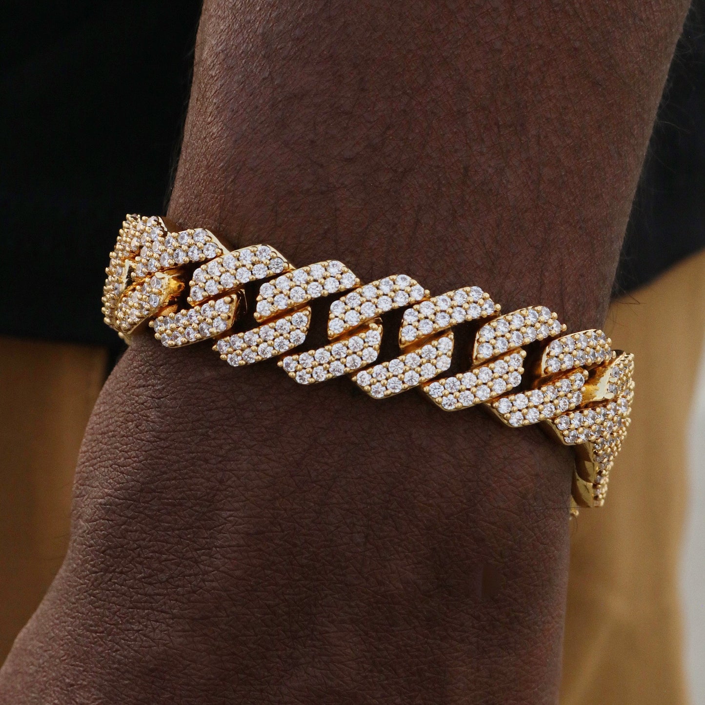 13mm Moissanite Prong Link bracelet - Gold over 925 Silver