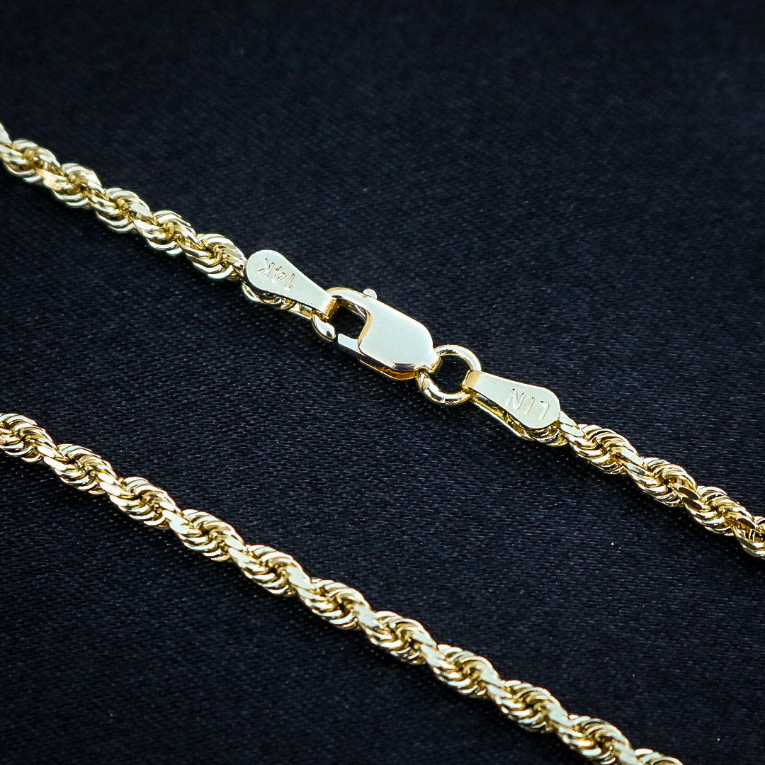 2.5mm Solid Diamond Cut Rope Chain - 10k Gold