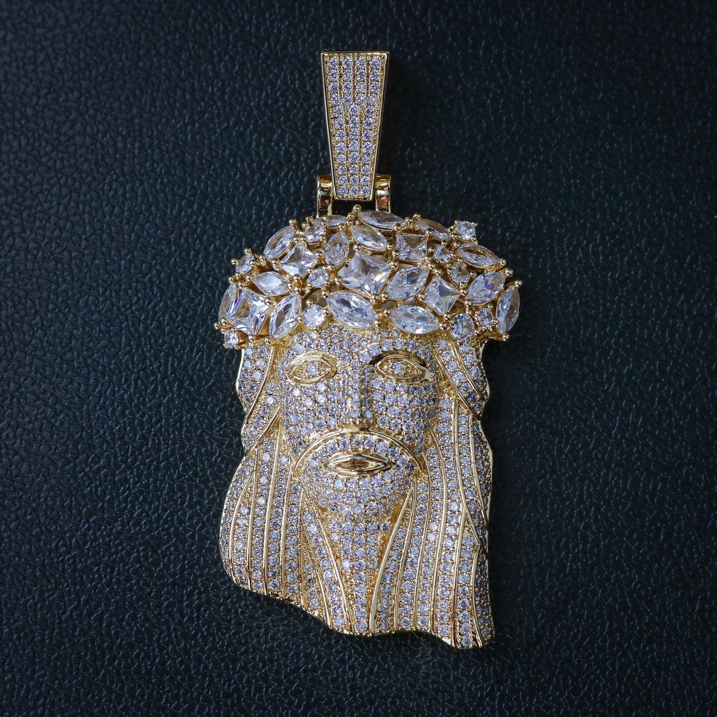 Big Gemstone Jesus Pendant - Gold