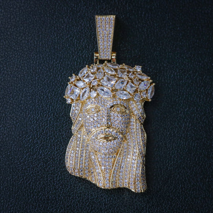 Big Gemstone Jesus Pendant - Gold