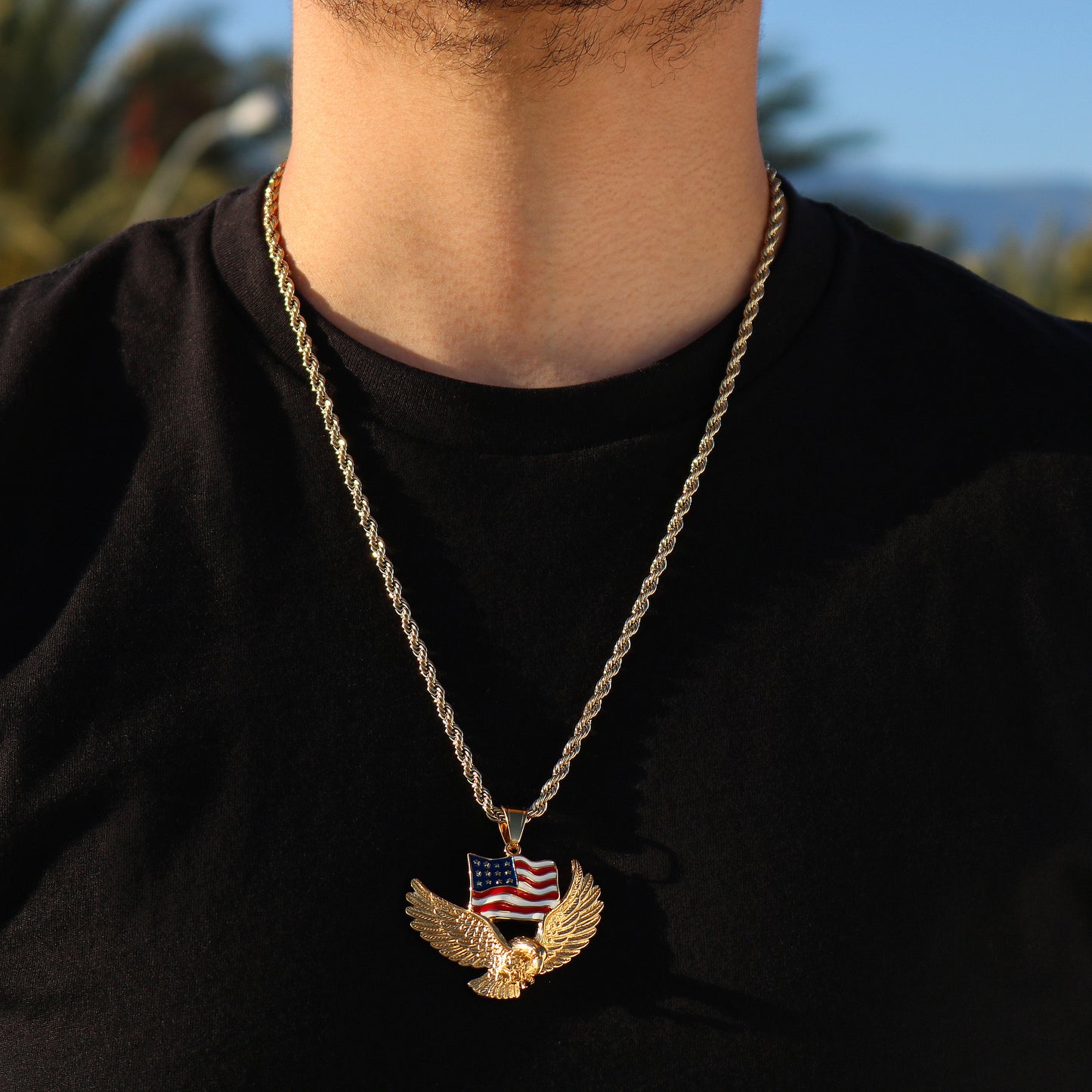 USA Flying Eagle Pendant - Gold