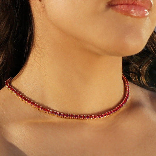 4mm Red Tennis Necklace - Gold