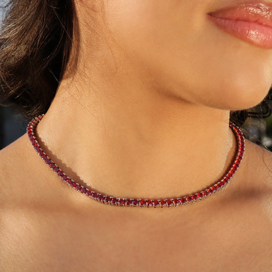 4mm Red Tennis Necklace - White Gold