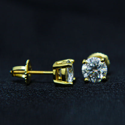 VVS Moissanite Round Cut Stud Earrings - Gold over 925 Silver